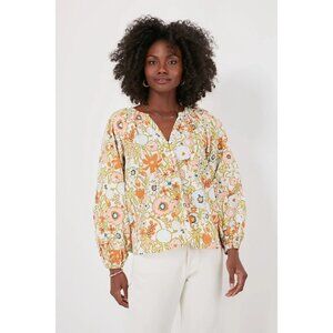 Cleobella Tuckernuck Retro Floral Galenda Cotton Blouse Size Small